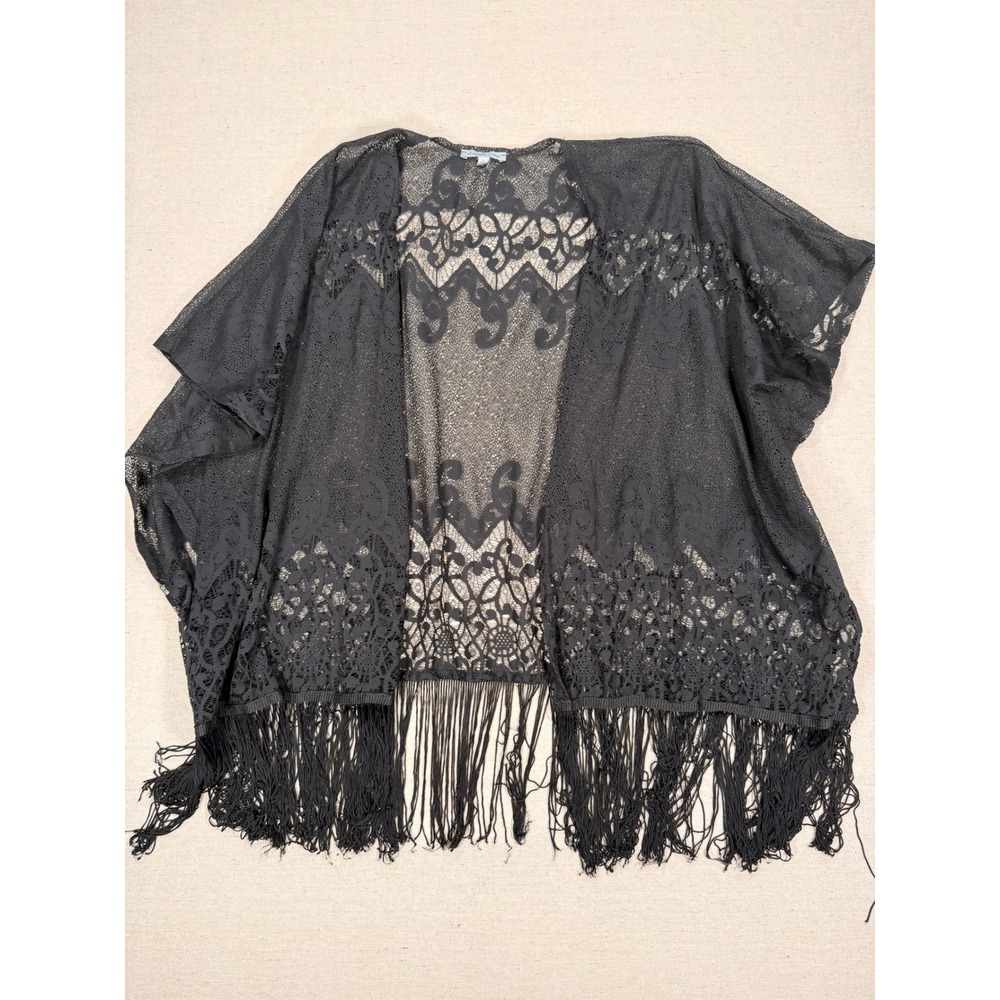 Charlotte Russe Black Lace Fringe Kimono Wrap Open Front Cardigan Small Boho